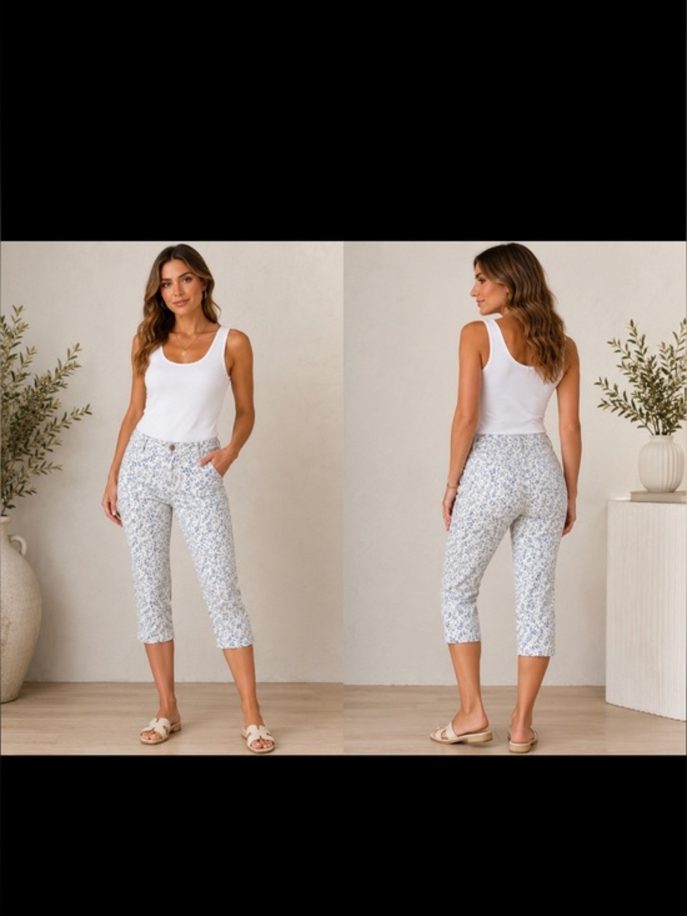 Mario Serrani Blue Floral Stretch Capri Pants Size XXL